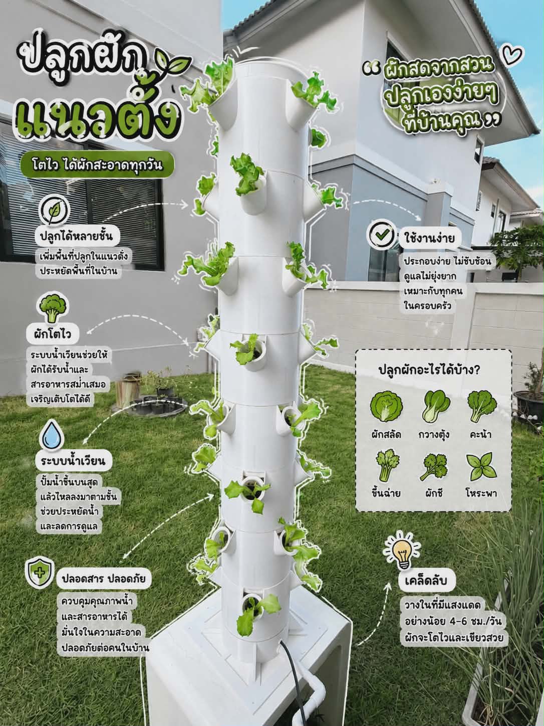 ชุดปลูกผักแนวตั้น 8 ชั้น + ฐานวาง