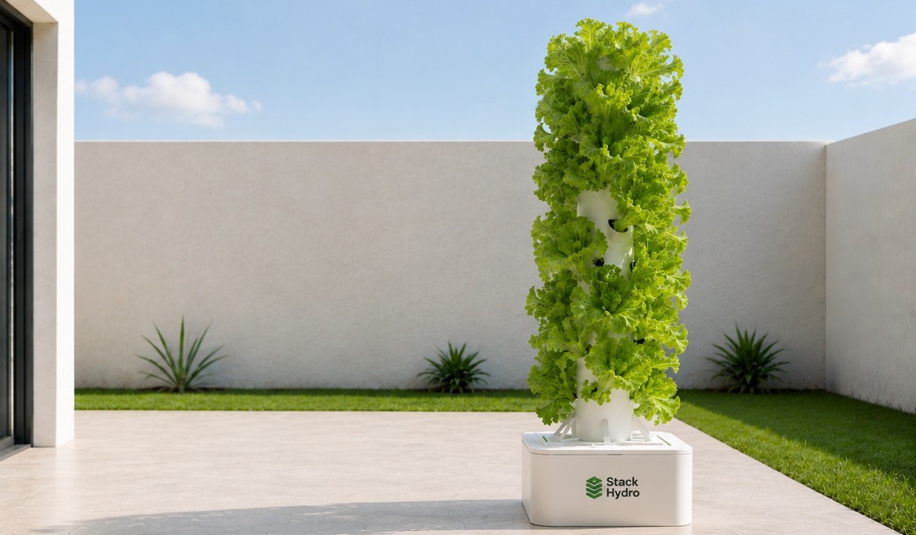 StackHydro vertical hydroponic system in a bright modern living space